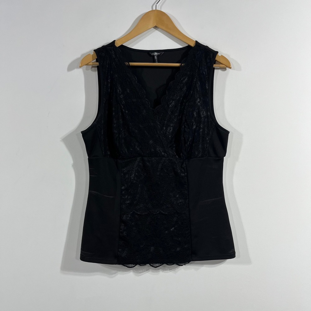 Daisy Fuentes Y2K Witchy Fairy Grunge Black Lace Trim V-Neck Women XL Whimsigoth